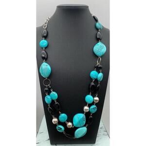 Robert Rose Signed Turquoise Blue Artsy Plastic Bead Double Layered Necklace
